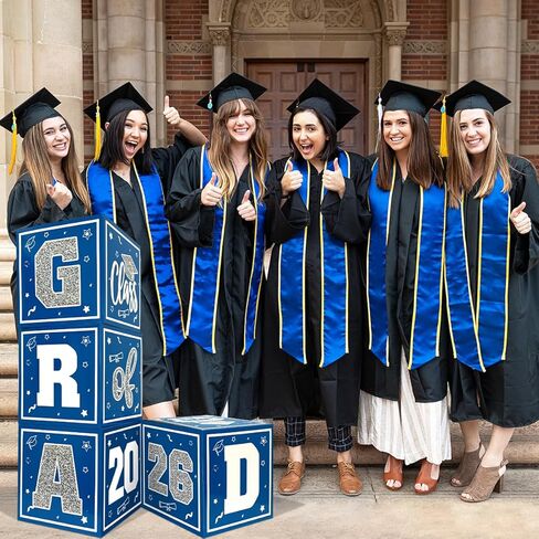 2025 Graduation Decorations Blue and Gold Balloon Boxes Class of 2025 Decor with "GRAD" and"CLASS OF 2025" Letters Grad Boxs for High School and College Graduation Announcements in Kuwait