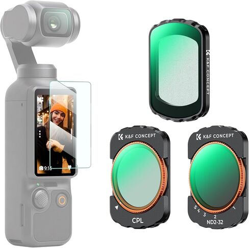 مجموعة مرشحات K&F Concept تأثير مغناطيسي وND & CPL متوافقة مع DJI Osmo Pocket 3، 3 عبوات CPL Black Diffusion 1/4 ND2-32 ملحقات مرشحات، زجاج بصري عالي الدقة/متعدد الطبقات in Kuwait
