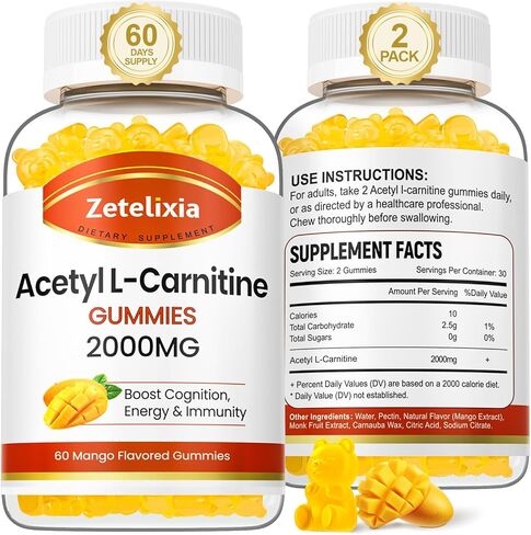 2 حزمة الأسيتيل L-Carnitine Gummies ، ملحق L-Carnitine للنساء والرجال ، مكملات التغذية لزيادة الطاقة ، المناعة وصحة الدماغ ، نباتي ، غير المعدلة وراثيا ، نكهة المانجو ، 120 العدد in Kuwait