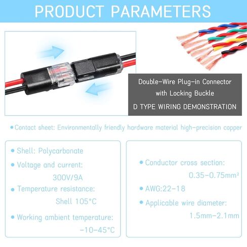 50Pcs Double-Wire Plug-in Connector with Locking Buckle, Quick-Clip Fasteners, Multi-Purpose Snap-On Blocks for Strip Lights DIY Crafting, Low Voltage Wire Connectors in Saudi Arabia