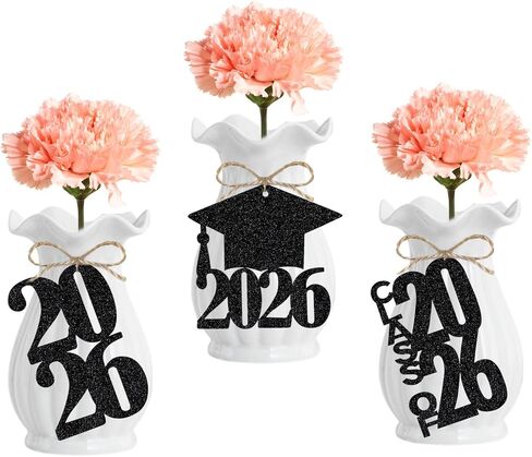 24pcs Black Glitter 2025 علامات تخرج التخرج ، فئة 2025 علامات التخرج 2025 قواطع لعام 2025 زخارف جدول الحزب الأسود in Saudi Arabia