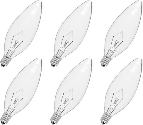 12-Pack E12 Candelabra Light Bulbs 40W Warm White 2500K, 380 Lumen Chandelier Light Bulb for Ceiling Fan, Indoor or Outdoor, B10 Clear Incandescent Candle Bulbs, Dimmable in Kuwait