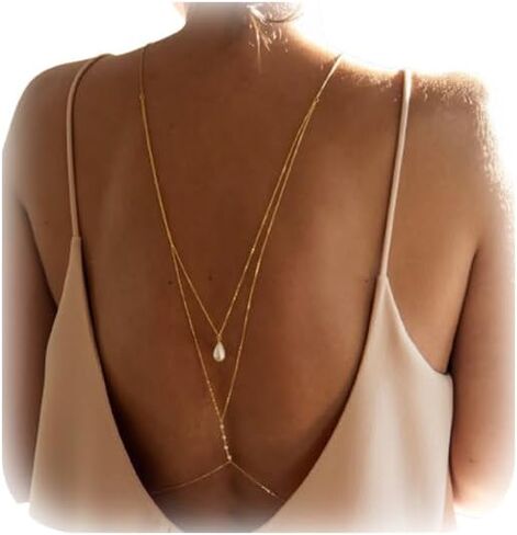 Simple Layered Rhinestone Pearl Back Chain Jewelry for Women Sexy Bikini Backless Rhinestone Backdrop Necklace Bridal Wedding Backdrop Dress Body Accessories Jewelry in Saudi Arabia