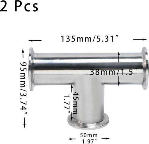 Crapyt 2 Pcs Clamps Tee 3 Way 304 Stainless Steel Sanitary Fitting Fits 1.5" Tri-clamp, T-shaped Tri Clamp Tube for Welded Pipe (38mm Pipe OD,Sliver) in Saudi Arabia