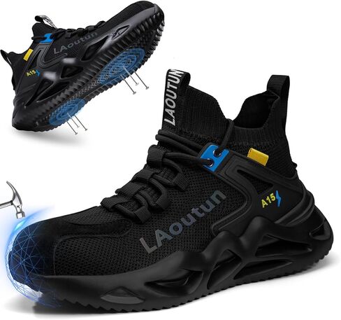 LAoutun Steel Toe Shoes for Men and Women Comfortable Lightweight Work Safety Shoes Puncture Proof Slip Resistant Indestructible Sneakers Construction Work Utility Sneakers in Kuwait