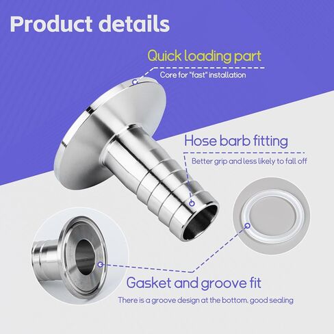 2 Pack 1.5" Tri Clamp to 1" Barb Fitting Stainless Steel Adapter Sanitary Hose Barb Fittings with 2pc Silicone Gasket and Hose Clamp (1 Inch Hose Barb) in Saudi Arabia