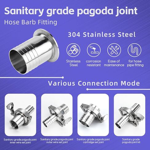 2 Pack 1.5" Tri Clamp to 1" Barb Fitting Stainless Steel Adapter Sanitary Hose Barb Fittings with 2pc Silicone Gasket and Hose Clamp (1 Inch Hose Barb) in Saudi Arabia