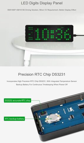 ساعة إلكترونية لراسبيري بي بيكو، RTC دقيقة، متعددة الوظائف، أرقام LED، مصدر مفتوح قابل للبرمجة (Pico-Clock-Green-EN) in Saudi Arabia