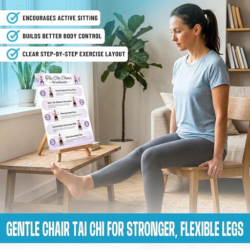 Tai Chi Chair Workout Poster Set, 6 Laminated Exercise Charts, Illustrated Seated Moves for Balance, Mobility & Joint Pain Relief, 30-Day Challenge in Kuwait