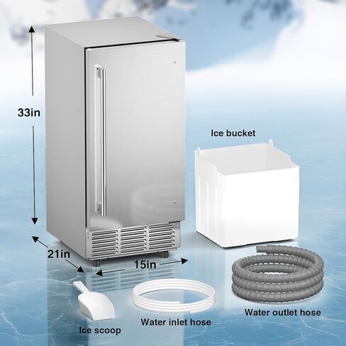 Commercial Under Counter Ice Maker Machine 15" Wide, 85 lbs/Day,Stainless Steel Built-in Freestanding Ice Maker with 30 lbs Storage Bin, Under Cabinet Ice Machine for Home Commercial Use in Kuwait