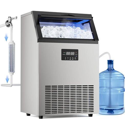 Commercial Ice Maker Machine 150 Lbs/24H Stainless Steel, with 50Lbs Storage Bin, Under Counter Freestanding Ice Maker, 55 Ice Cubes in 8-15 Minutes for Home & Commercial in Saudi Arabia