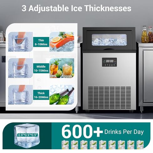 Commercial Ice Maker Machine 150 Lbs/24H Stainless Steel, with 50Lbs Storage Bin, Under Counter Freestanding Ice Maker, 55 Ice Cubes in 8-15 Minutes for Home & Commercial in Saudi Arabia