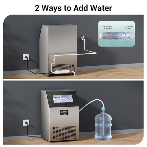 Commercial Ice Maker Machine 150 Lbs/24H Stainless Steel, with 50Lbs Storage Bin, Under Counter Freestanding Ice Maker, 55 Ice Cubes in 8-15 Minutes for Home & Commercial in Saudi Arabia