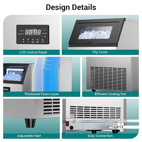 Commercial Ice Maker Machine 150 Lbs/24H Stainless Steel, with 50Lbs Storage Bin, Under Counter Freestanding Ice Maker, 55 Ice Cubes in 8-15 Minutes for Home & Commercial in Saudi Arabia