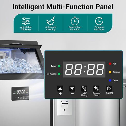 Commercial Ice Maker Machine 150 Lbs/24H Stainless Steel, with 50Lbs Storage Bin, Under Counter Freestanding Ice Maker, 55 Ice Cubes in 8-15 Minutes for Home & Commercial in Saudi Arabia