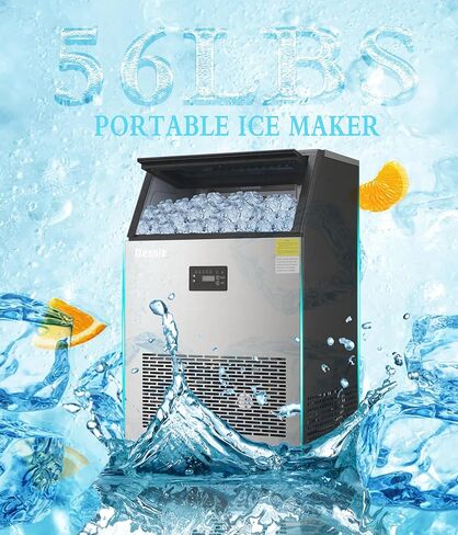 Commercial Ice Maker, 130Lbs/24H, 8-15 mins Fast Ice,Self-Cleaning & Quiet Operation, 40Lbs Large Storage, Under Counter Stainless Steel Ice Machine for Home Bar & Restaurant in Saudi Arabia