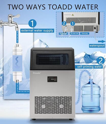 Commercial Ice Maker, 130Lbs/24H, 8-15 mins Fast Ice,Self-Cleaning & Quiet Operation, 40Lbs Large Storage, Under Counter Stainless Steel Ice Machine for Home Bar & Restaurant in Saudi Arabia