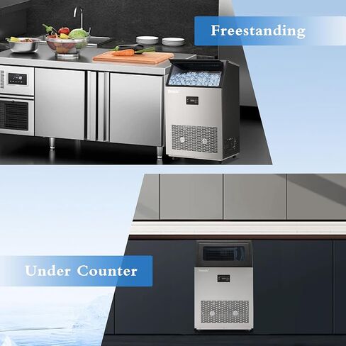 Commercial Ice Maker, 130Lbs/24H, 8-15 mins Fast Ice,Self-Cleaning & Quiet Operation, 40Lbs Large Storage, Under Counter Stainless Steel Ice Machine for Home Bar & Restaurant in Saudi Arabia