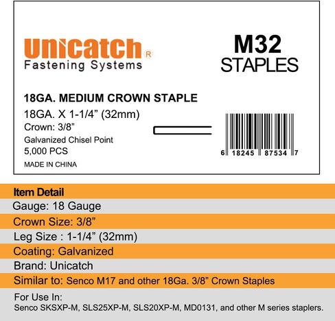 18 Gauge 3/8 Inch Medium Crown Staples 1-1/4 Inch Legth (5,000/Box) - Similar to SENCO M Series M15… in Kuwait