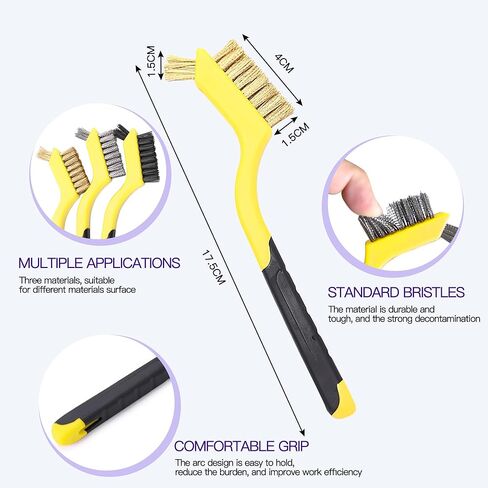 Generic 3-Piece Wire Brush Set - Nylon, Brass, Stainless Steel Bristles; Flexible Nylon Filament; Medium Grit; 3 Count; Suitable for Rust, Dirt, Paint Scrubbing; Deep Clean in Saudi Arabia