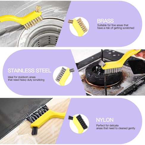Generic 3-Piece Wire Brush Set - Nylon, Brass, Stainless Steel Bristles; Flexible Nylon Filament; Medium Grit; 3 Count; Suitable for Rust, Dirt, Paint Scrubbing; Deep Clean in Saudi Arabia