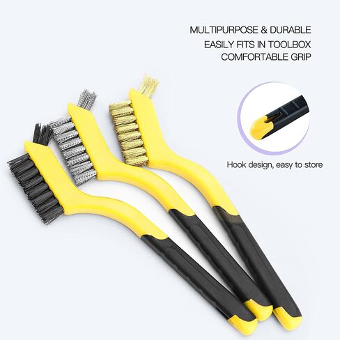 Generic 3-Piece Wire Brush Set - Nylon, Brass, Stainless Steel Bristles; Flexible Nylon Filament; Medium Grit; 3 Count; Suitable for Rust, Dirt, Paint Scrubbing; Deep Clean in Saudi Arabia
