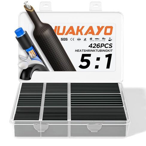 مجموعة أنابيب الانكماش الحراري 5:1 426 قطعة، جدار مزدوج مقاوم للماء من الدرجة البحرية مع بطانة لاصقة بنسبة 5:1، تشكيلة أنابيب كهربائية صناعية ملفوفة بالانكماش الحراري لأسلاك السيارات، البحرية، المركبات الترفيهية، إصلاح DIY in Kuwait