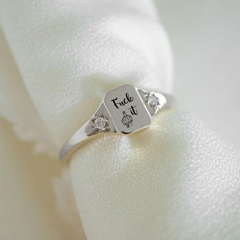 اللعنة خاتم ، مربع مصنوع يدويًا محفورًا خاتمًا مضحكًا بيانًا قابل للتكديس حلقات ملهمة للأصدقاء الهدايا للمجوهرات in Kuwait