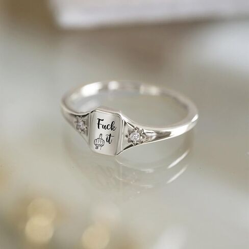 اللعنة خاتم ، مربع مصنوع يدويًا محفورًا خاتمًا مضحكًا بيانًا قابل للتكديس حلقات ملهمة للأصدقاء الهدايا للمجوهرات in Kuwait