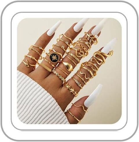 Chunky Rings Set for Women Gold Stacking Rings Set Irregular Geometric Ring Vintage Zircon Snake Moon Stars Dainty Ring Jewelry for Women in Saudi Arabia