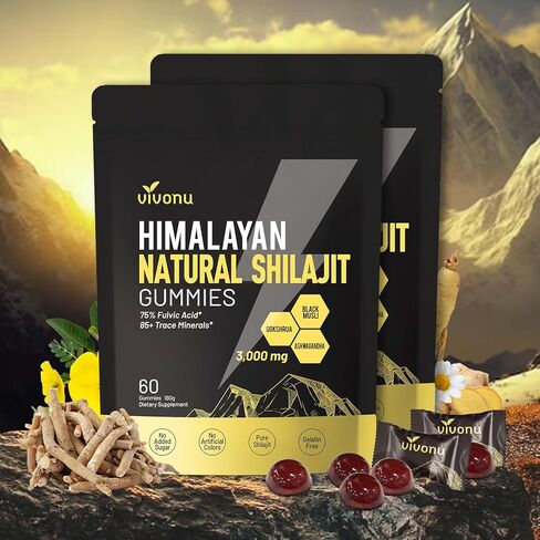 Pure Himalayan* Shilajit* Gummies, micronutrient Supplement, Himalayan Premium Ingredient with Shilajit, Ashwagandha, Gokshura, Fulvic Acid & 85+ Trace Minerals I for Men, Women (60 Gummies/1 Bag) in Kuwait