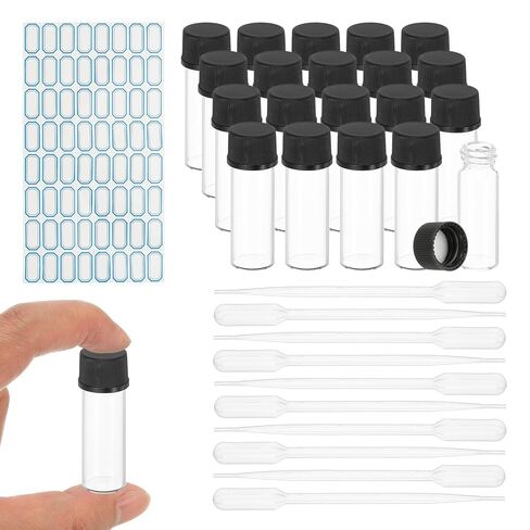 YOKIVE 20Pcs Glass Sample Vials, 8ml Clear Brown Liquid Sample Vials Leak-Proof Storage Glass Bottles with Screw Caps Labels Droppers, Great for Lab, Essential Oil, Reagent (Clear Brown) in Saudi Arabia