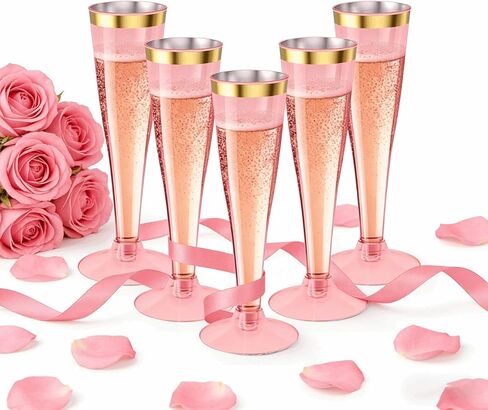 20 Pack Champagne Flutes Plastic Wine Glasses Disposable, 4.5 Oz Gold Rim Mimosa Glasses for 2026 Engagement Wedding Birthday Women's Day Party Supplies, Bulk Toasting Cocktail Cups in Saudi Arabia