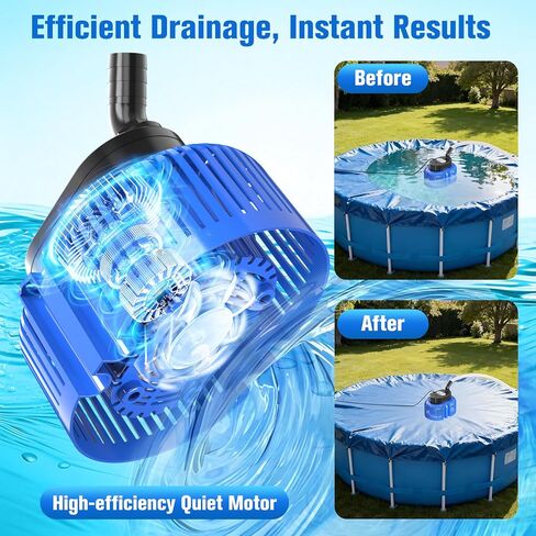 Pool Cover Pump above Ground, Submersible Water Sump Pump Swimming Water Removal Pumps,Submersible Pump for Pool Draining,Pool Pump 16FT Drainage Hose,25 FT Extra Long Power Cord, 850 GPH,4 Adapters in Saudi Arabia