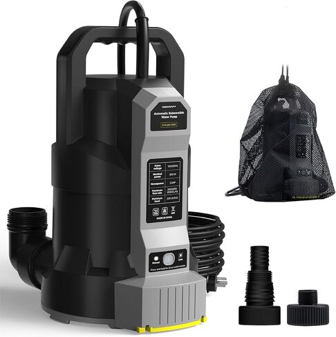 InoKraft E-Float Automatic Sump Pump 1/2HP, 2500 GPH Submersible Water Pump with Auto/Manual Mode, Mesh Bag, Universal Hose Adapters, Built-In 25FT Cord for Pool, Basement, and Outdoor Use,Black in Kuwait