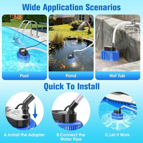 Pool Cover Pump above Ground, Submersible Water Sump Pump Swimming Water Removal Pumps,Submersible Pump for Pool Draining,Pool Pump 16FT Drainage Hose,25 FT Extra Long Power Cord, 850 GPH,4 Adapters in Saudi Arabia