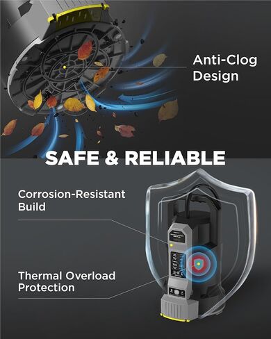 InoKraft E-Float Automatic Sump Pump 1/2HP, 2500 GPH Submersible Water Pump with Auto/Manual Mode, Mesh Bag, Universal Hose Adapters, Built-In 25FT Cord for Pool, Basement, and Outdoor Use,Black in Kuwait