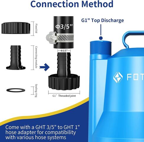 مضخة مستنقع FOTING، مضخة مياه غاطسة محمولة 1/4HP 1676GPH لإزالة المياه النظيفة والقذرة، مضخة كهربائية من البلاستيك الحراري لتصريف حوض السباحة وحوض الاستحمام الساخن والحديقة في الطابق السفلي in Kuwait
