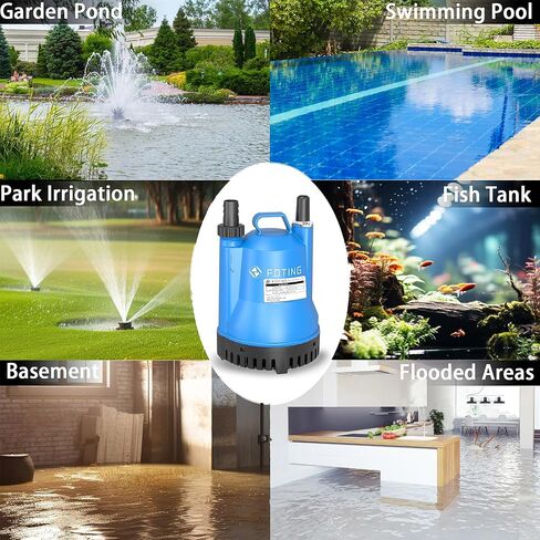 مضخة مستنقع FOTING، مضخة مياه غاطسة محمولة 1/4HP 1676GPH لإزالة المياه النظيفة والقذرة، مضخة كهربائية من البلاستيك الحراري لتصريف حوض السباحة وحوض الاستحمام الساخن والحديقة في الطابق السفلي in Kuwait