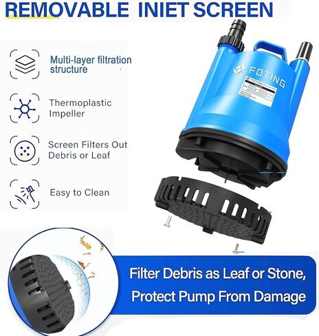 مضخة مستنقع FOTING، مضخة مياه غاطسة محمولة 1/4HP 1676GPH لإزالة المياه النظيفة والقذرة، مضخة كهربائية من البلاستيك الحراري لتصريف حوض السباحة وحوض الاستحمام الساخن والحديقة في الطابق السفلي in Kuwait