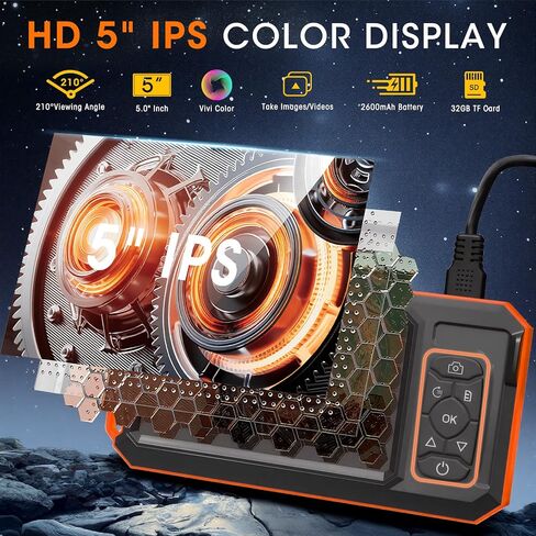 كاميرا المنظار مع ضوء، 5 بوصة IPS 1920P HD Borescope مع عدسة ثلاثية، منظار فحص مع كابل ثعبان شبه صلب بطول 16.4 قدم وبطاقة 32 جيجابايت، كاميرا تصريف مقاومة للماء IP67 للصرف الصحي/الأنابيب/السيارات in Kuwait