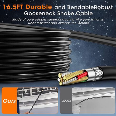 كاميرا المنظار مع ضوء، 5 بوصة IPS 1920P HD Borescope مع عدسة ثلاثية، منظار فحص مع كابل ثعبان شبه صلب بطول 16.4 قدم وبطاقة 32 جيجابايت، كاميرا تصريف مقاومة للماء IP67 للصرف الصحي/الأنابيب/السيارات in Kuwait