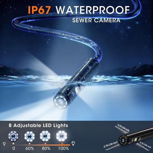 كاميرا المنظار مع ضوء، 5 بوصة IPS 1920P HD Borescope مع عدسة ثلاثية، منظار فحص مع كابل ثعبان شبه صلب بطول 16.4 قدم وبطاقة 32 جيجابايت، كاميرا تصريف مقاومة للماء IP67 للصرف الصحي/الأنابيب/السيارات in Kuwait