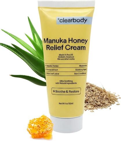 Clearbody Manuka Honey Eczema Cream - الأكزيما العضوية العسل والمرطب من دقيق الشوفان الكولوسيوم لتوهج ، الأكزيما ، الجلد الجاف والحكة - غسول الوجه والجسم - صيغة نباتية (2 أوقية) in Saudi Arabia