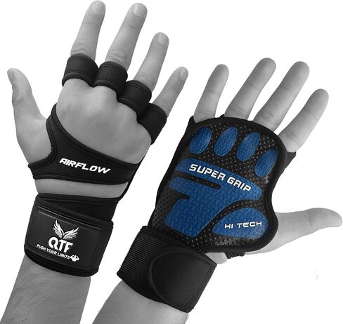 QTF Ventilated Weight Lifting Gloves for Men & Women Workout Gym Fitness Extra Grip with Wrist Support Wrap Cross fit Pull-ups Barbell Training Sports in Kuwait
