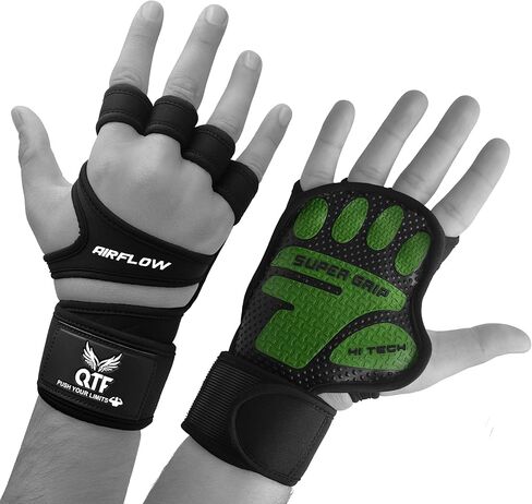 QTF Ventilated Weight Lifting Gloves for Men & Women Workout Gym Fitness Extra Grip with Wrist Support Wrap Cross fit Pull-ups Barbell Training Sports in Kuwait