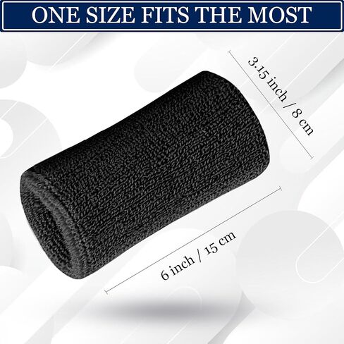 6 Inch Sports Wrist Sweatbands for Men Women, Absorbent Long Wrist Sweat Bands Tennis Wristbands Athletic Cotton Terry Cloth Sweatband for Basketball,Pickleball,Running,Gym,Working Out (4 Pack) -Black in Saudi Arabia
