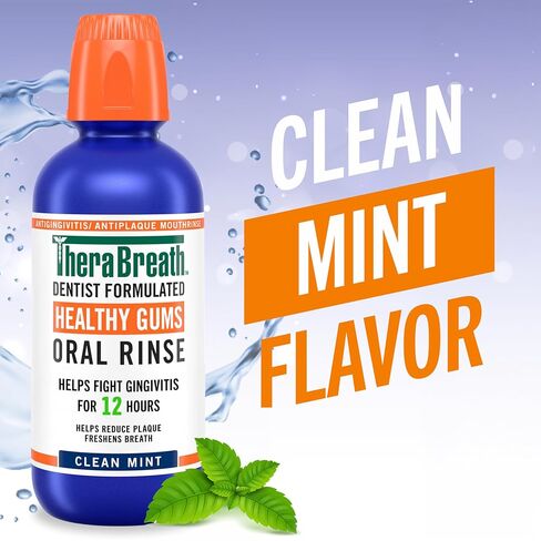 TheraBreath Healthy Gums Oral Rinse, Antigingivitis, Clean Mint Flavor, Dentist Formulated to Help Prevent Gingivitis and Support Gum Health, Alcohol Free, 1 Liter in Kuwait