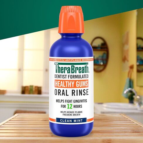 TheraBreath Healthy Gums Oral Rinse, Antigingivitis, Clean Mint Flavor, Dentist Formulated to Help Prevent Gingivitis and Support Gum Health, Alcohol Free, 1 Liter in Kuwait