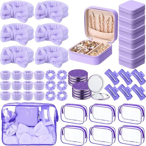 48 Pcs Spa Party Favors for Girls Pink Sleepover Party Supplies 6 Bow Headband 12 Wristband 6 Scrunchies 6 Hair Clip 6 Jewelry Case 6 Makeup Bag 6 Mirror for Bridesmaid Proposal Return Gifts in Kuwait